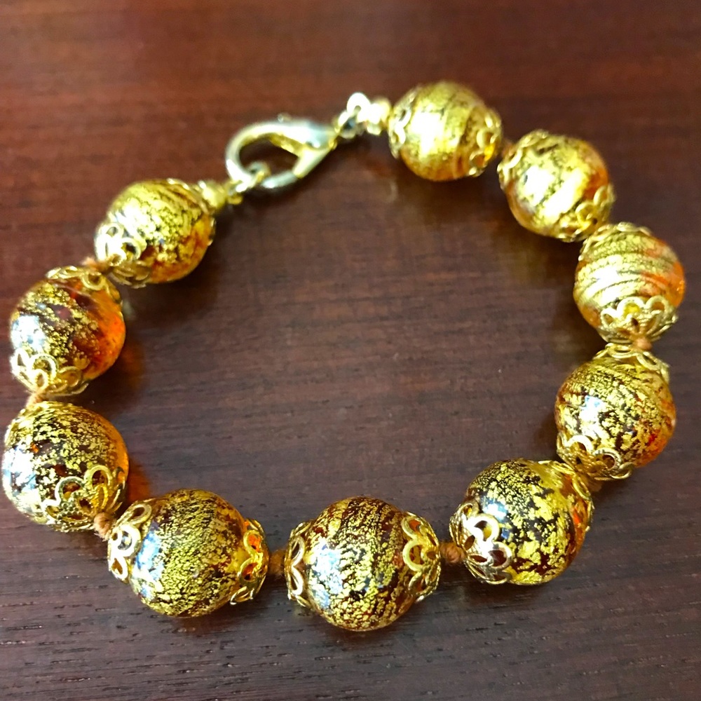 Gold bead Cloisonné Bracelet with Lobster Clasp
